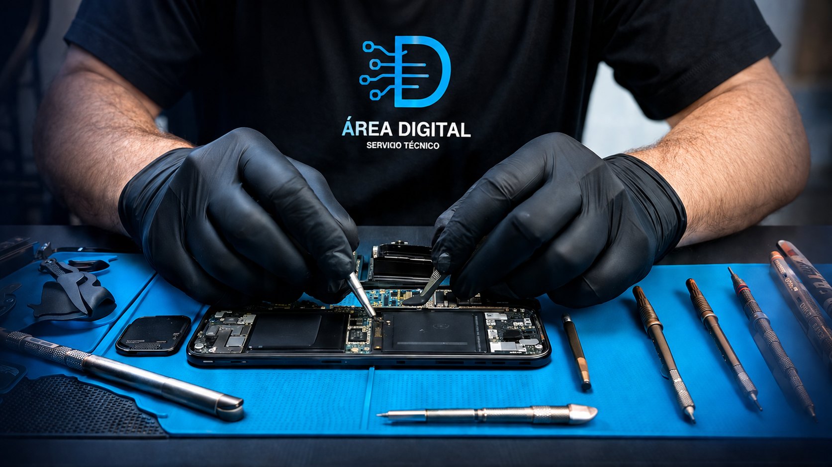 Técnico de Área Digital reparando un equipo